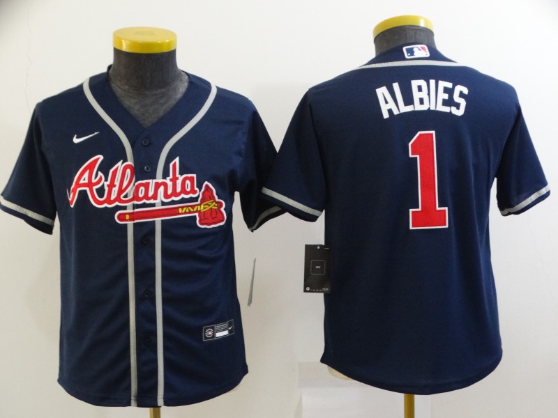 Kids Atlanta Braves Dark Blue #1 ALBIES MLB Jersey