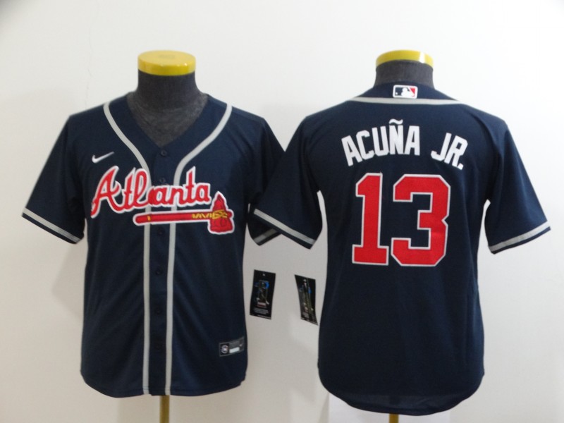 Kids Atlanta Braves Dark Blue #13 ACUNA JR. MLB Jersey