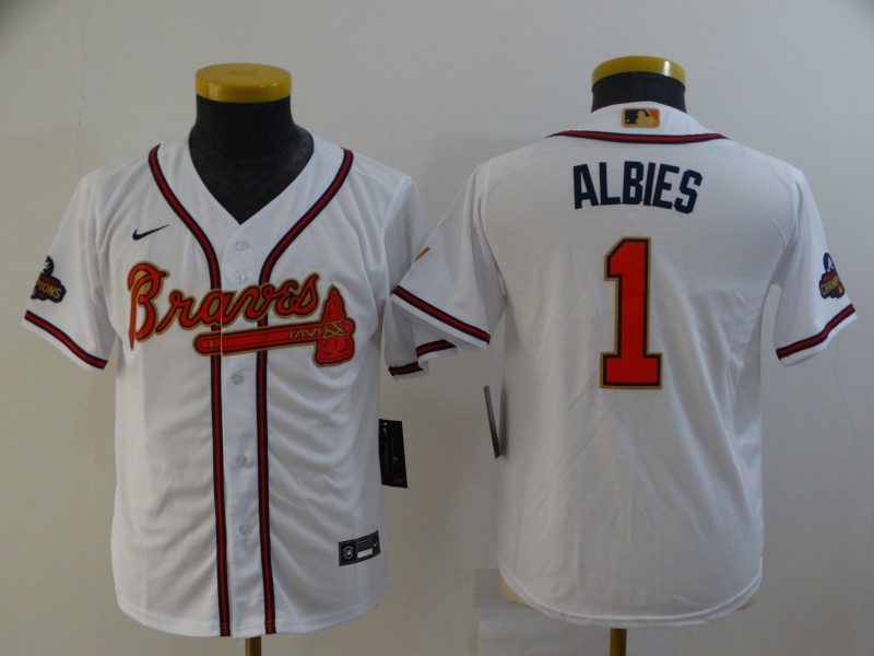 Kids Atlanta Braves White #1 ALBIES MLB Jersey 02