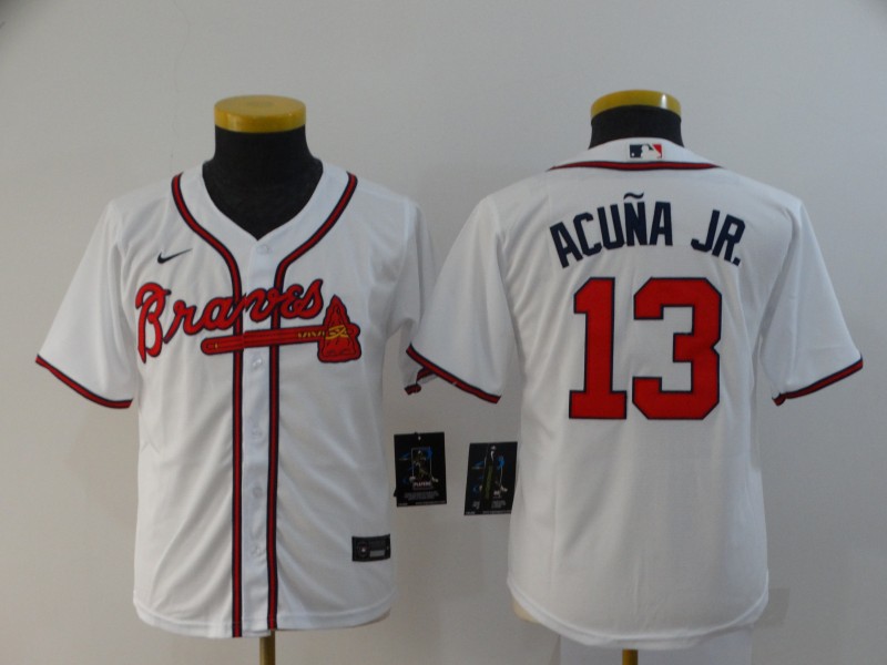 Kids Atlanta Braves White #13 ACUNA JR. MLB Jersey