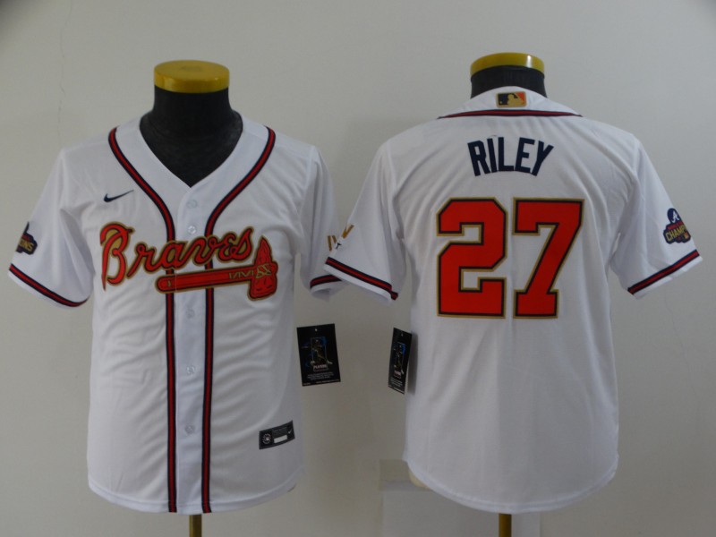 Kids Atlanta Braves White #27 RILEY MLB Jersey 02