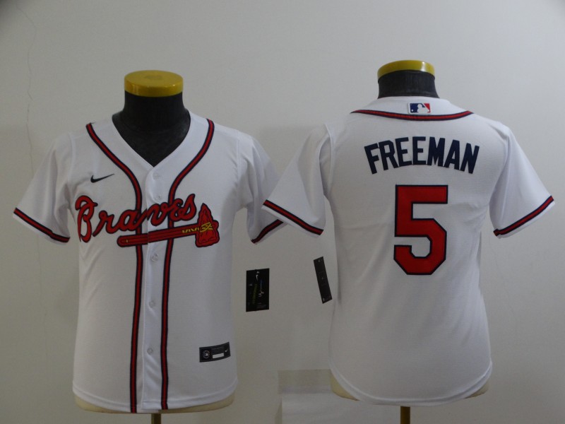 Kids Atlanta Braves White #5 FREEMAN MLB Jersey