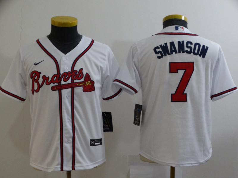 Kids Atlanta Braves White #7 SWANSON MLB Jersey