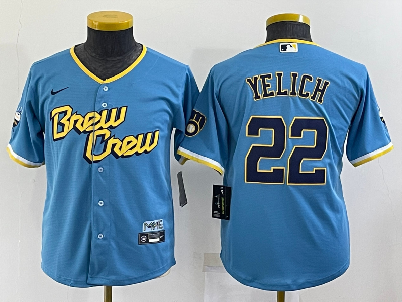 Kids Milwaukee Brewers Blue #22 YELICH MLB Jersey