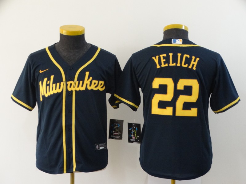 Kids Milwaukee Brewers Dark Blue #22 YELICH MLB Jersey