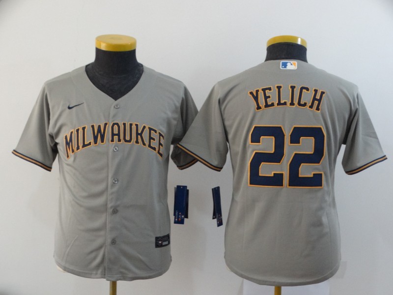 Kids Milwaukee Brewers Grey #22 YELICH MLB Jersey