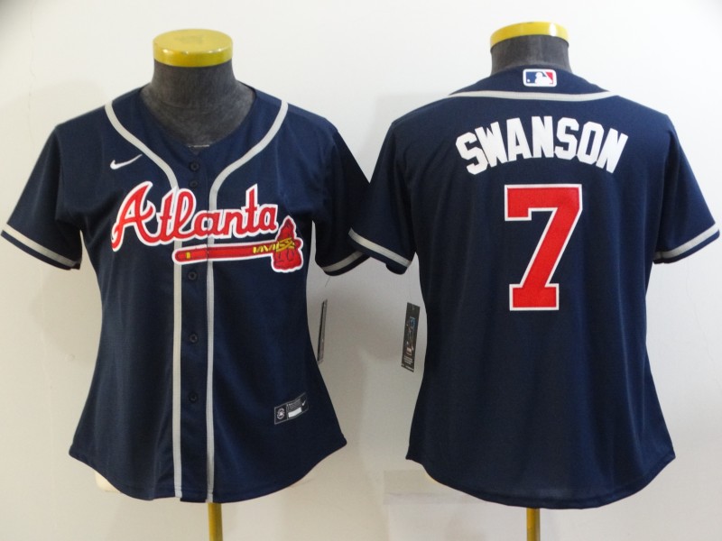 Atlanta Braves Dark Blue #7 SWANSON Women MLB Jersey