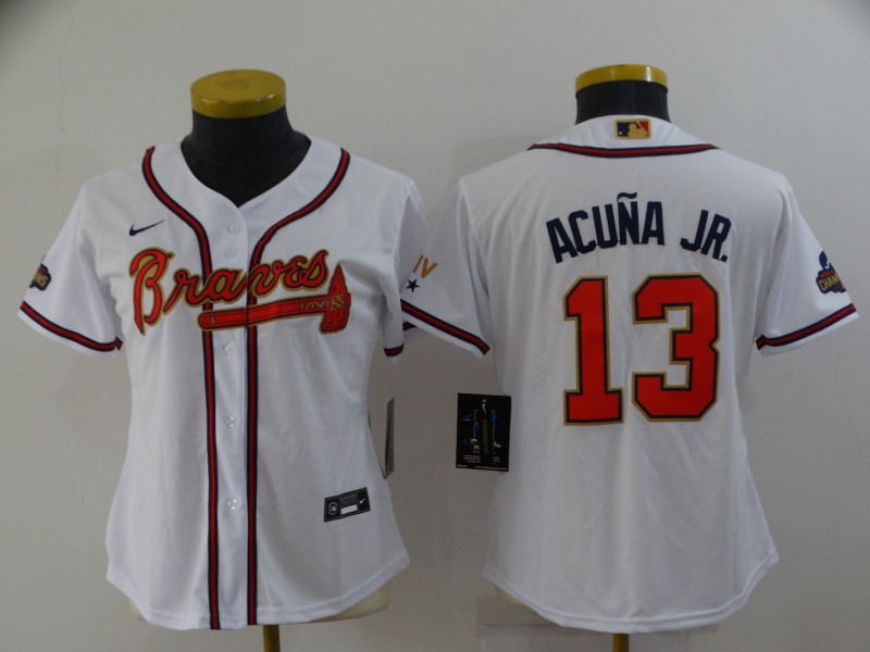 Atlanta Braves White #13 ACUNA JR. Women MLB Jersey 02