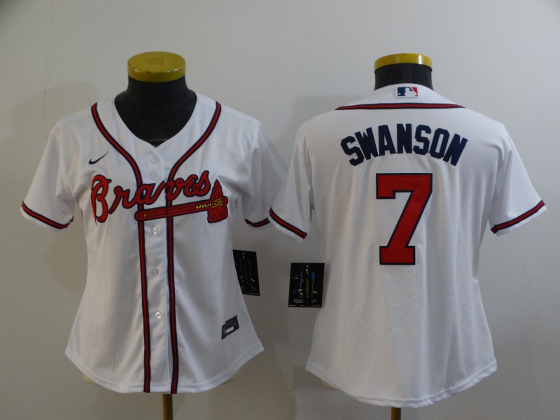 Atlanta Braves White #7 SWANSON Women MLB Jersey