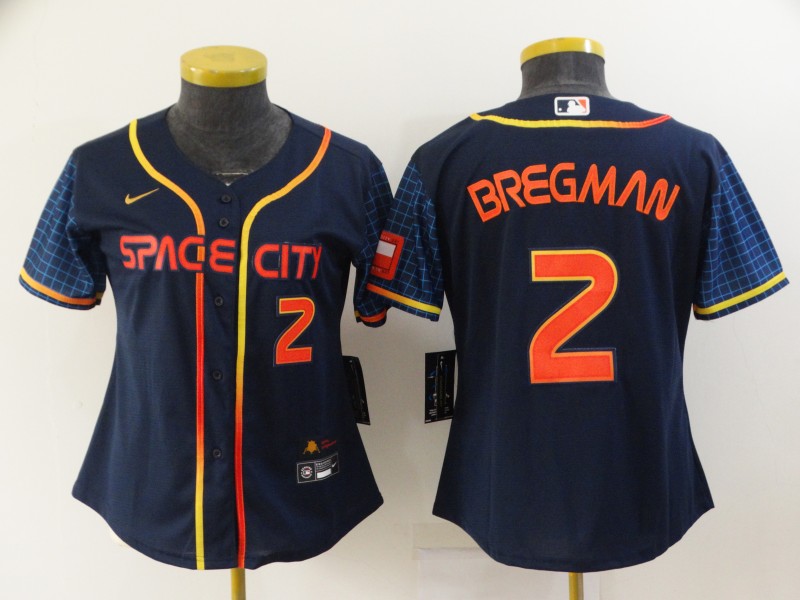 Houston Astros Dark Blue #2 BREGMAN Women MLB Jersey 03