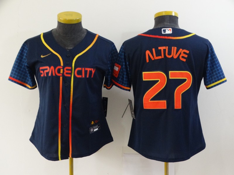 Houston Astros Dark Blue #27 ALTUVE Women MLB Jersey 02