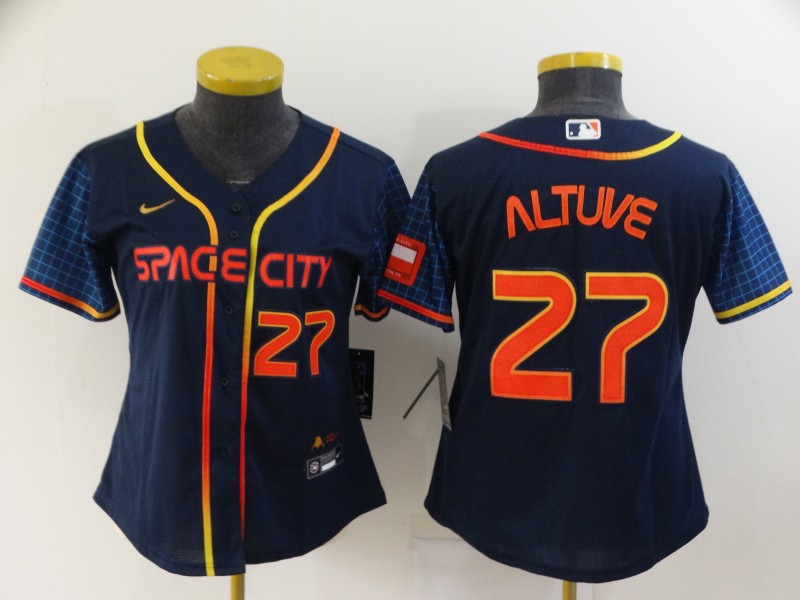 Houston Astros Dark Blue #27 ALTUVE Women MLB Jersey 03