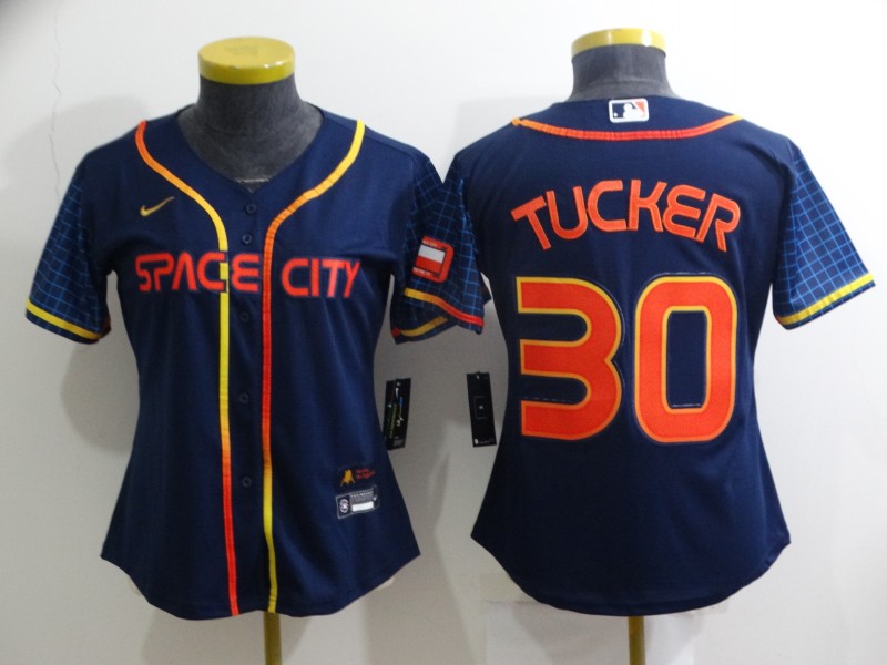 Houston Astros Dark Blue #30 TUCKER Women MLB Jersey 02