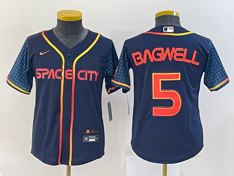 Houston Astros Dark Blue #5 BAGWELL Women MLB Jersey