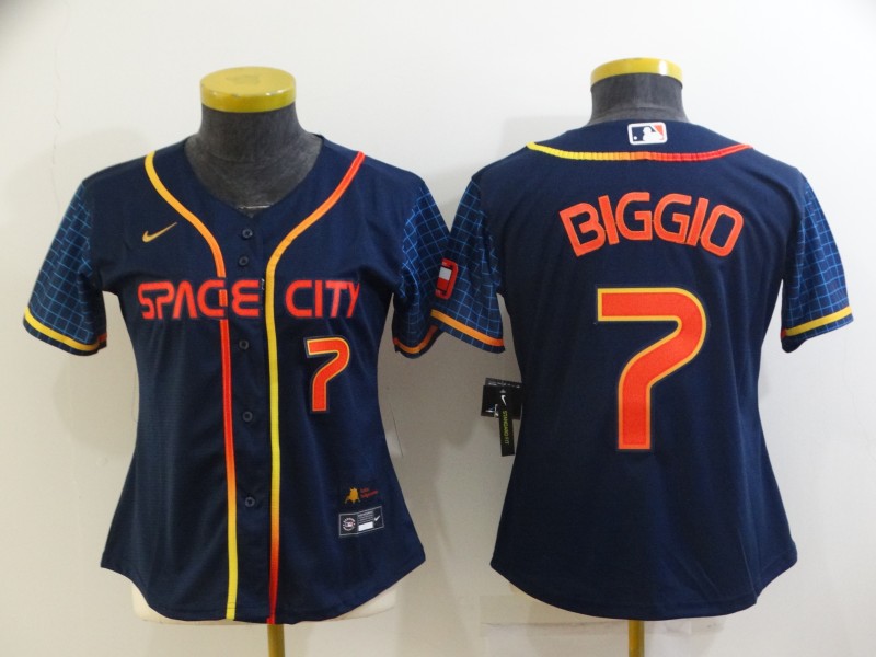 Houston Astros Dark Blue #7 BIGGIO Women MLB Jersey