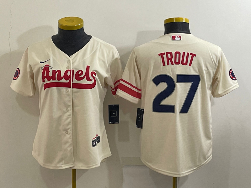 Los Angeles Angels Cream #27 TROUT Women MLB Jersey