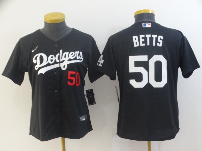 Los Angeles Dodgers #50 BETTS Black Women MLB Jersey