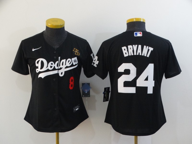 Los Angeles Dodgers #8 #24 BRYANT Black Women MLB Jersey