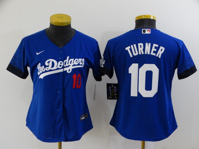 Los Angeles Dodgers Blue #10 TURNER Women MLB Jersey 02