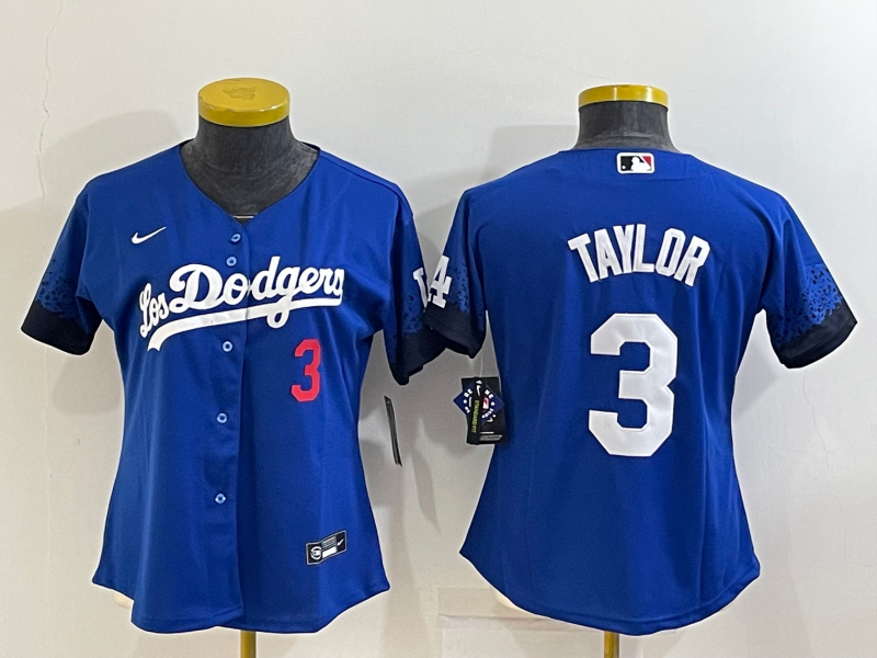 Los Angeles Dodgers Blue #3 TAYLOR Women MLB Jersey 02