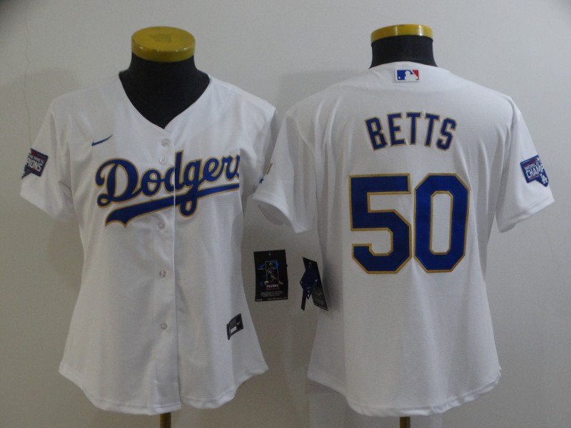 Los Angeles Dodgers #50 BETTS White Champion Women MLB Jersey