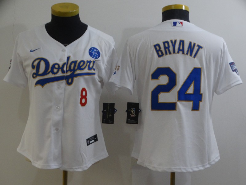 Los Angeles Dodgers #8 #24 BRYANT White Champion Women MLB Jersey