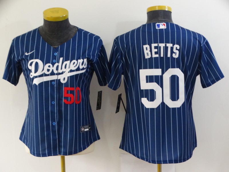 Los Angeles Dodgers Dark Blue #50 BETTS Retro Women MLB Jersey