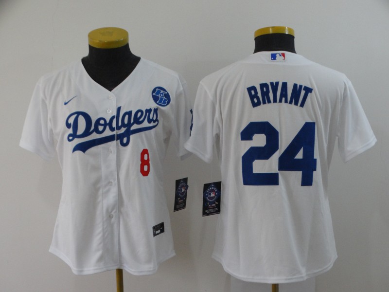 Los Angeles Dodgers #8 #24 BRYANT White Women MLB Jersey