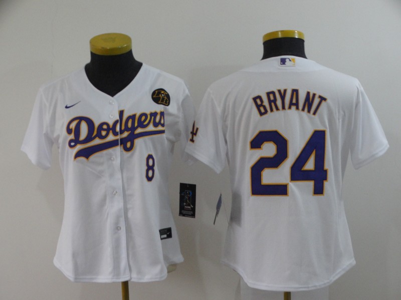 Los Angeles Dodgers #8 #24 BRYANT White Women MLB Jersey 02