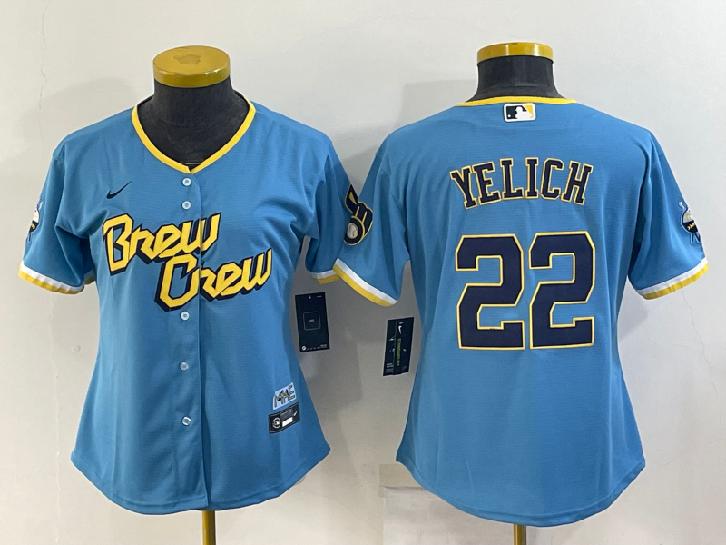 Milwaukee Brewers Blue #22 YELICH Women MLB Jersey