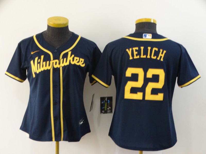 Milwaukee Brewers #22 YELICH Dark Blue Women MLB Jersey