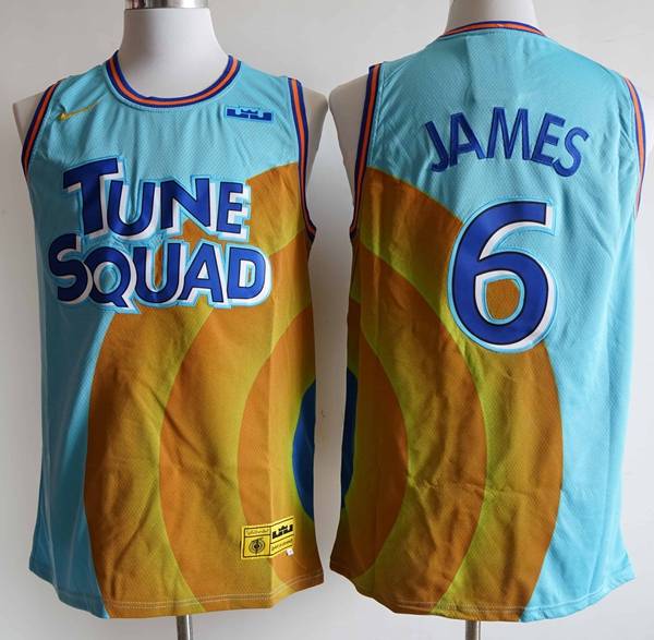 Movie Space Jam Blue Yellow #6 JAMES Basketball Jersey (Stitched)