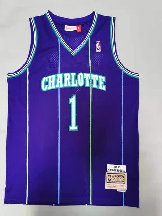 Charlotte Hornets 1994/95 Purple #1 BOGUES Classics Basketball Jersey (Stitched)