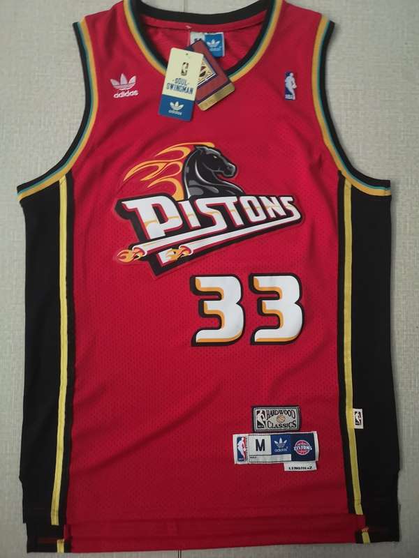 Detroit Pistons Red #33 HILL Classics Basketball Jersey (Stitched)