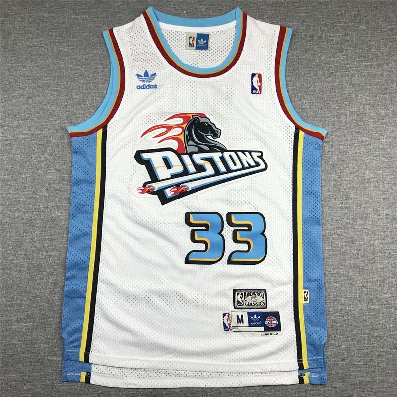 Detroit Pistons White #33 HILL Classics Basketball Jersey (Stitched)