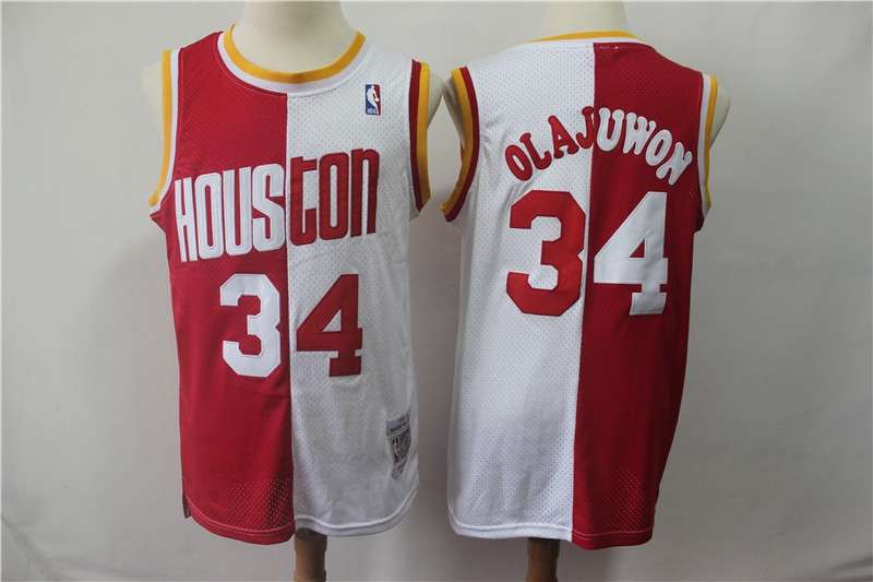 Houston Rockets Red White #34 OLAJUWON Classics Basketball Jersey (Stitched)