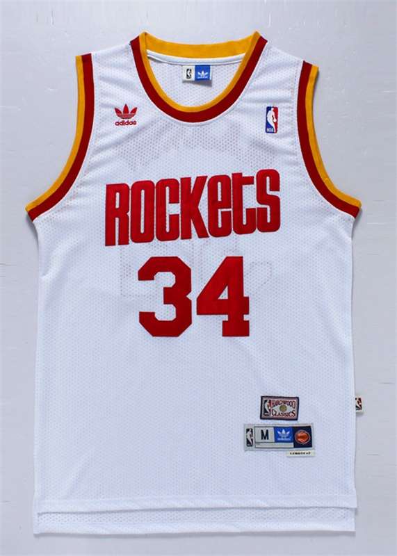 Houston Rockets White #34 OLAJUWON Classics Basketball Jersey (Stitched)