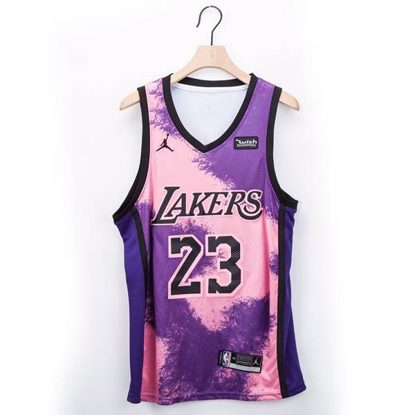 Los Angeles Lakers 20/21 Pink Purple #23 JAMES AJ Basketball Jersey (Stitched)