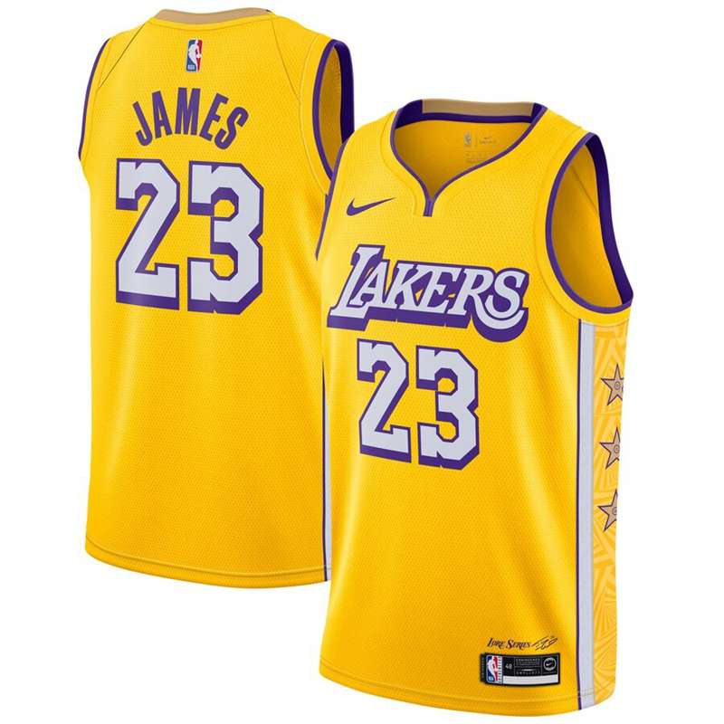 Los Angeles Lakers 2020 Yellow #23 JAMES City Basketball Jersey (Stitched)