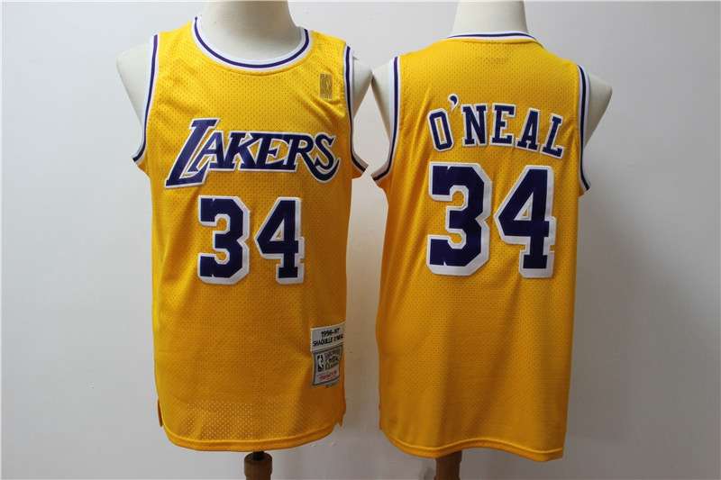 Los Angeles Lakers 1996/97 Yellow #34 ONEAL Classics Basketball Jersey (Stitched)