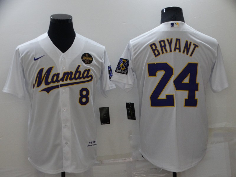 Los Angeles Lakers White #8 #24 BRYANT Baseball Jersey