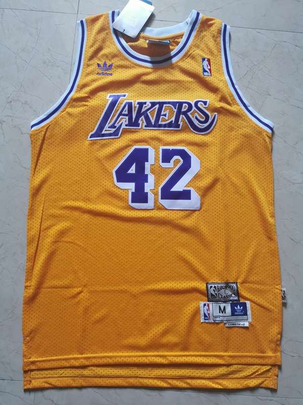 Los Angeles Lakers Yellow #42 WORTHY Classics Basketball Jersey (Stitched)