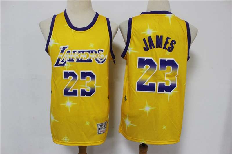 Los Angeles Lakers Yellow #23 JAMES Starry Basketball Jersey (Stitched)