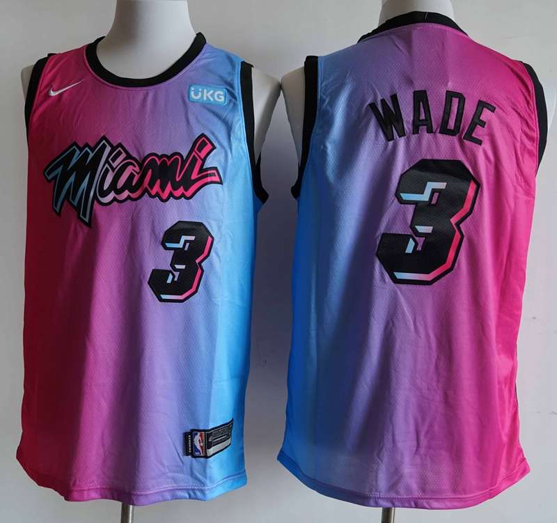 Miami Heat 20/21 Pink Blue #3 WADE City Basketball Jersey (Stitched)