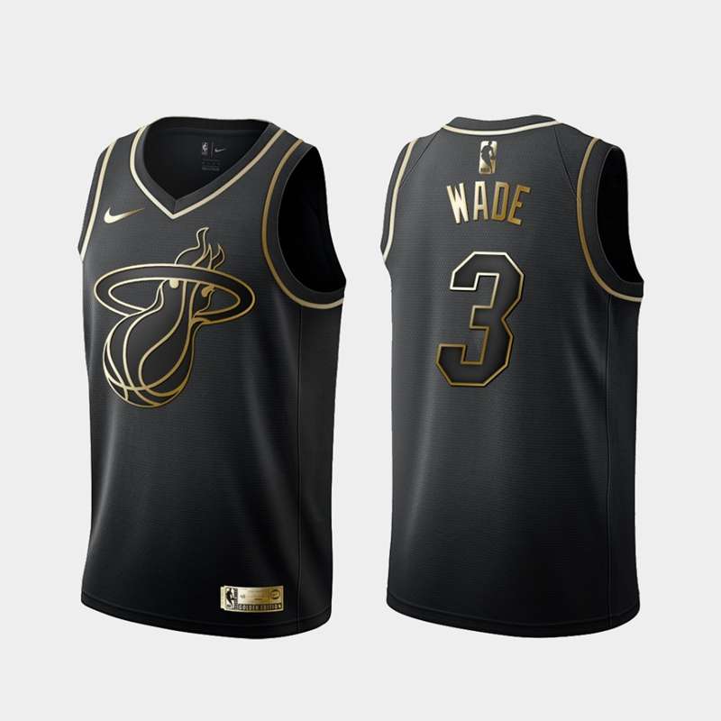 Miami Heat 2020 Black Gold #3 WADE Basketball Jersey (Stitched)