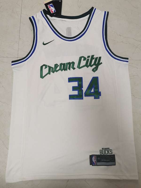 Milwaukee Bucks 2020 White #34 ANTETOKOUNMPO City Basketball Jersey (Stitched)