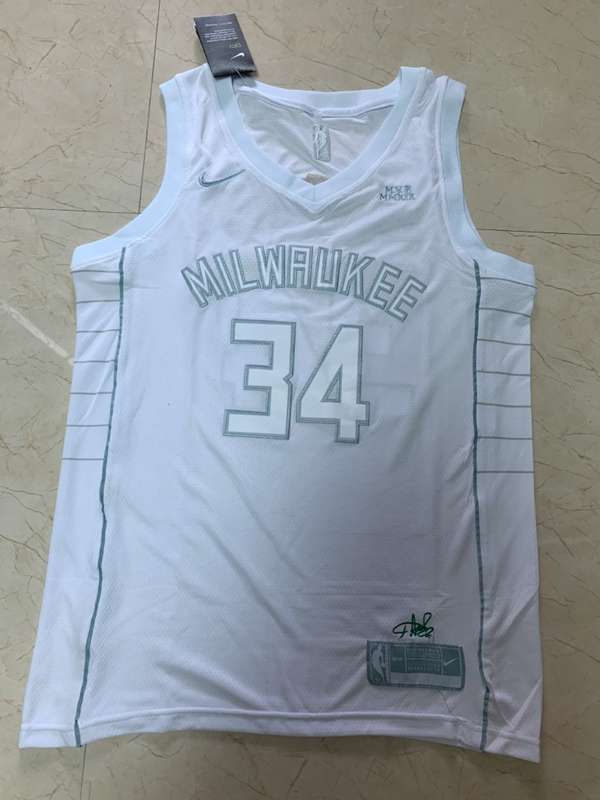 Milwaukee Bucks 2020 White #34 ANTETOKOUNMPO MVP Basketball Jersey (Stitched)