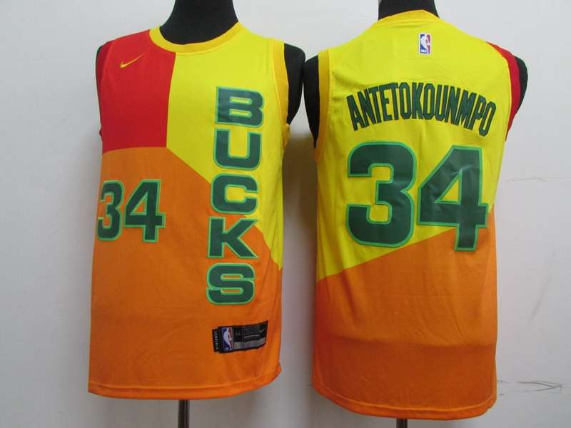 Milwaukee Bucks Yellow #34 ANTETOKOUNMPO City Basketball Jersey (Stitched)