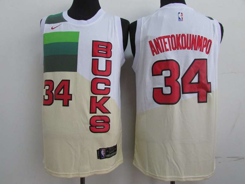 Milwaukee Bucks White #34 ANTETOKOUNMPO Basketball Jersey (Stitched)