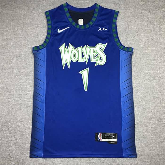 Minnesota Timberwolves 21/22 Blue #1 EDWARDS City Basketball Jersey (Stitched)